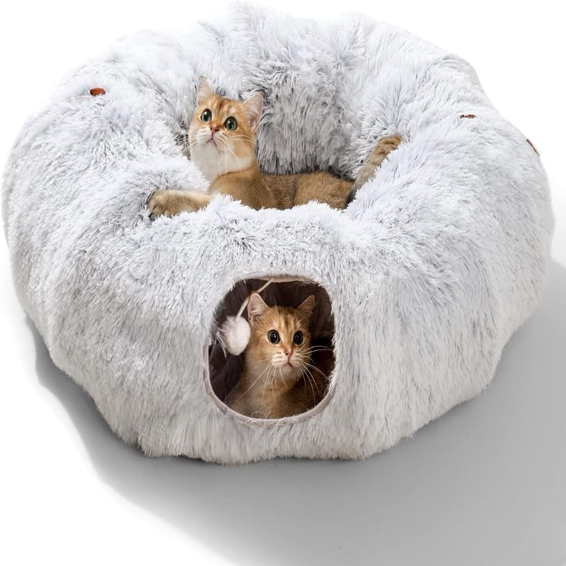 Plush Cat Tunnel with Cat Bed