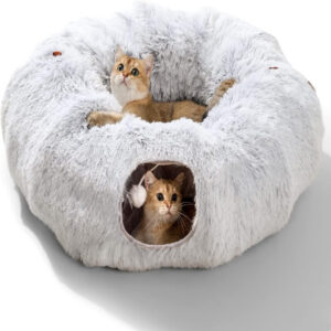 2-in-1 Plush Cat Tunnel with Cat Bed