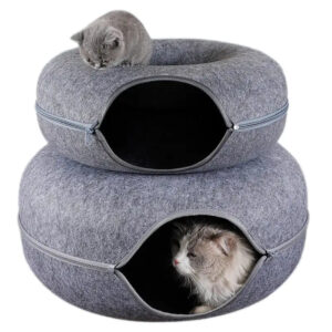 Soft Donut Cat Bed Peekaboo- Cat Tunnel Bed for Indoor Cats with Scratch Resistant & Stress Reducing