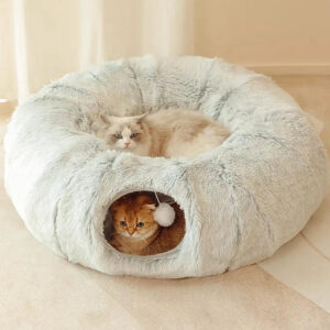 2-in-1 Plush Cat Tunnel with Cat Bed